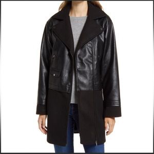 Halogen womens asymmetric zip, mixed media with faux leather jacket, size M